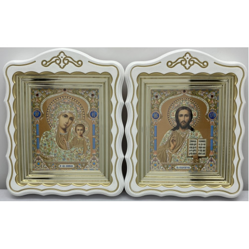 Иконы "Винчающая пара" лит. купол жел. блок, бел., пат. зол. 30х24см