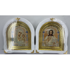 Иконы "Винчающая пара" ((лит. куп. жел. блак.) бел. без пат., рам. зол.) 27х25см