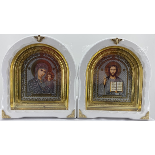 Иконы "Винчающая пара" лит. павлин. бел. без пат. зол. рам. 27х25см