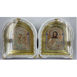 Иконы "Винчающая пара" ((лит. купол жел. блак.) бел. зол. пат. зол. рам.) 27х25см