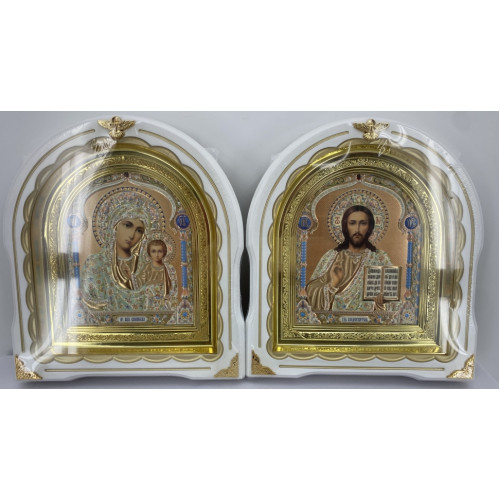 Иконы "Винчающая пара" ((лит. купол жел. блак.) бел. зол. пат. зол. рам.) 27х25см