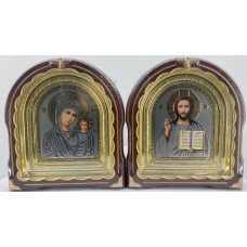 Иконы "Винчающая пара" лит. серая, корр. зол. пот., рам. зол. 27х25см