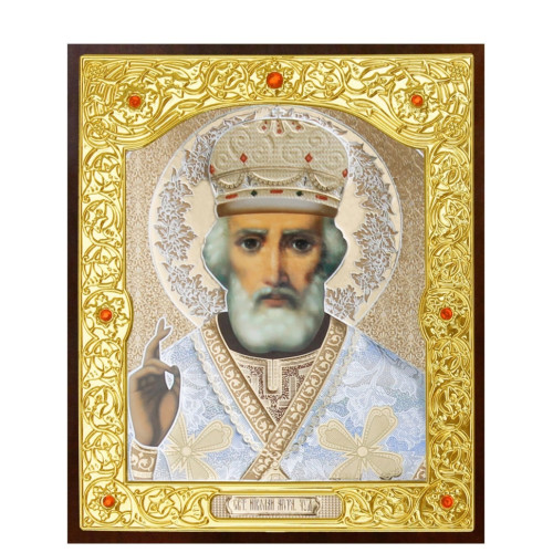 Икона свящ. Николай Чудотворец окт. фон. серая митра