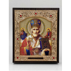 Икона свящ. Николай Чудотворец окт. фон, блок. митра 11x13