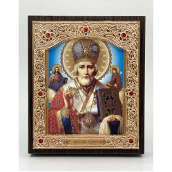 Икона свящ. Николай Чудотворец блак. фон, сын. митра 11x13