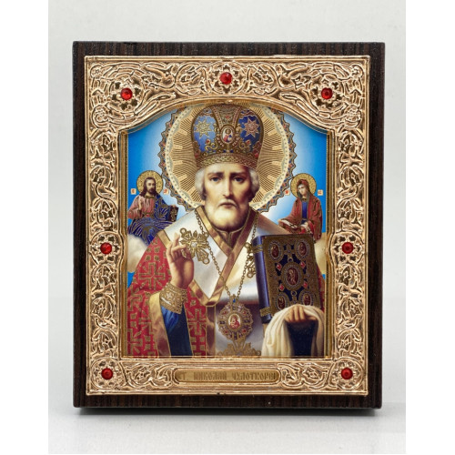 Икона свящ. Николай Чудотворец блак. фон, сын. митра 11x13