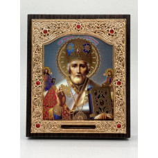 Икона свящ. Николай Чудотворец сер. фон, сын. митра 11x13