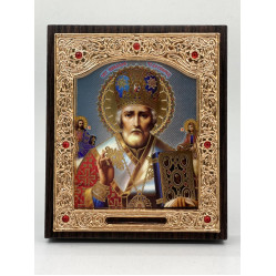 Икона свящ. Николай Чудотворец сер. фон, сын. митра 11x13