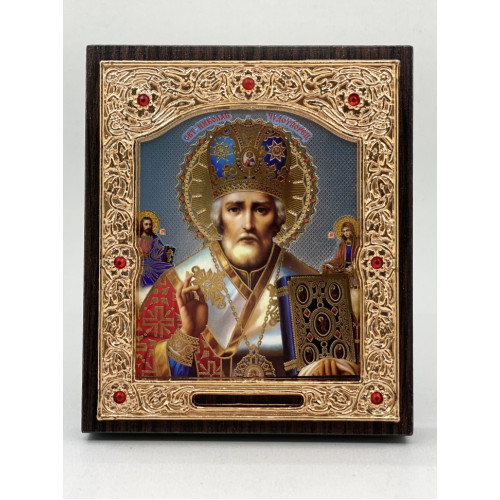 Икона свящ. Николай Чудотворец сер. фон, сын. митра 11x13