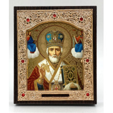 Икона свящ. Николай Чудотворец зол. фон, блок. митр 11x13