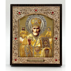 Икона свящ. Николай Чудотворец окт. фон, желч. митра 11х13