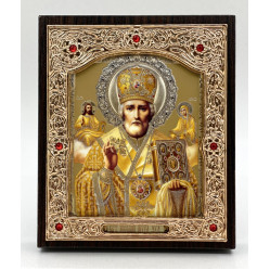 Икона свящ. Николай Чудотворец окт. фон, желч. митра 11х13