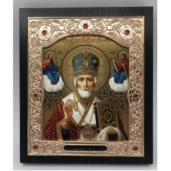 Икона свящ. Николай Чудотворец зол. фон, синяя митра 15x18