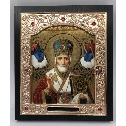 Икона свящ. Николай Чудотворец зол. фон, синяя митра 15x18