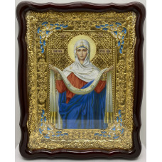 Икона Покров Пресвятой Богородицы (пояс) 62х49см блак. ем.