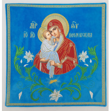 Вышитая на бархате икона Богородицы "Почаевская"