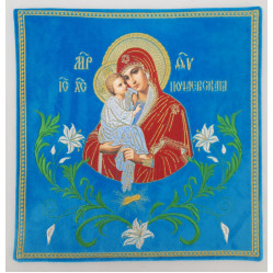 Вышитая на бархате икона Богородицы "Почаевская"