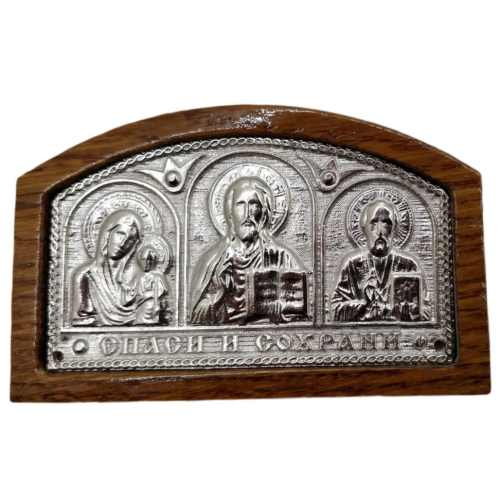 Автомобильный тройник (метал.+дер.) серебр.
