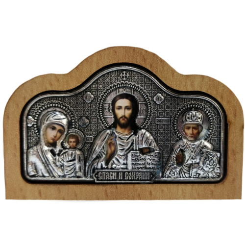 Автомобильный тройник (метал.+дер.) серебр. 8х5
