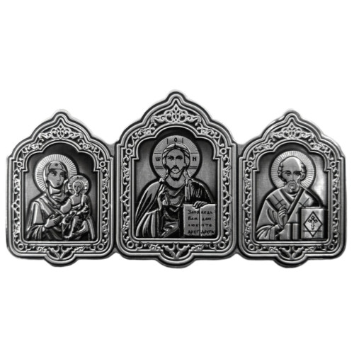 Автомобильный тройник – наклейка, риза – серебро. 8,5х4,5см