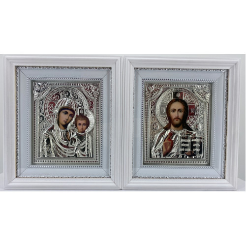 Иконы "Винчающая пара" (риза ср., рам. бел., пр.) 26х23см