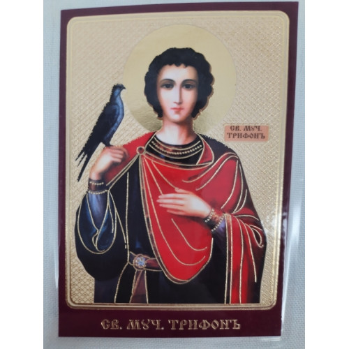 Ламинированная икона св. вмч. Трифон (К. Р.)